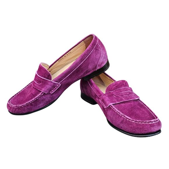 Purple Suede Penny Loafers Cole Haan Monroe Size 6 Winery Bright Color Leather - Picture 1 of 13
